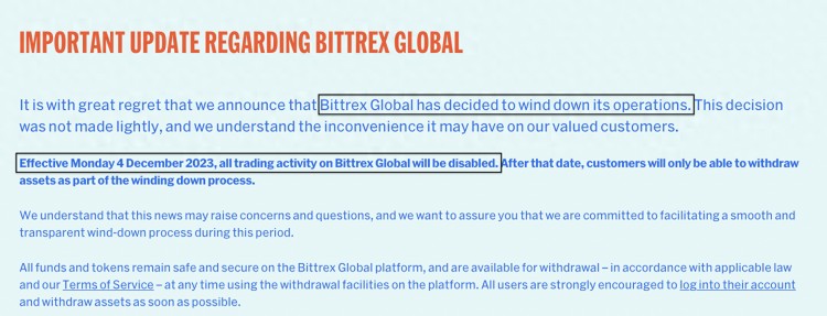 正式退出行業(yè)舞臺！Bittrex加密貨幣平臺將關閉所有業(yè)務